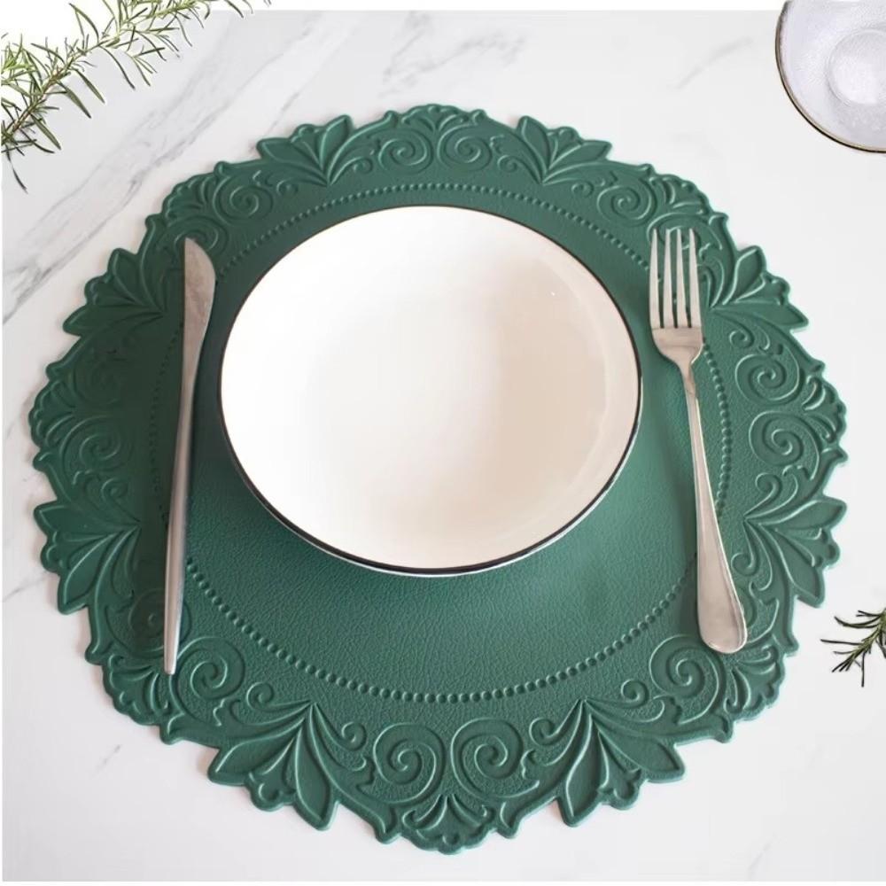 Anti-Slip Table Placemats Round Shape Faux Leather Placemats Embossed Placemats Dining Table