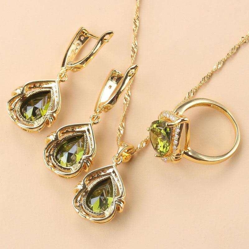 Brazilian  Gold Plated Chunky Jewelry Sets For Women Water Drop African Costume 12-Color Colorful Zircon Choker Necklace Set