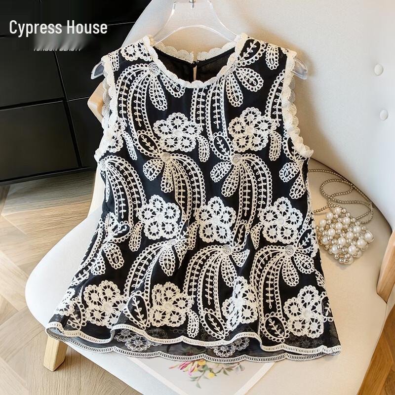 Sibaishae Women s Sleeveless Embroidered Round Neck Blouse L
