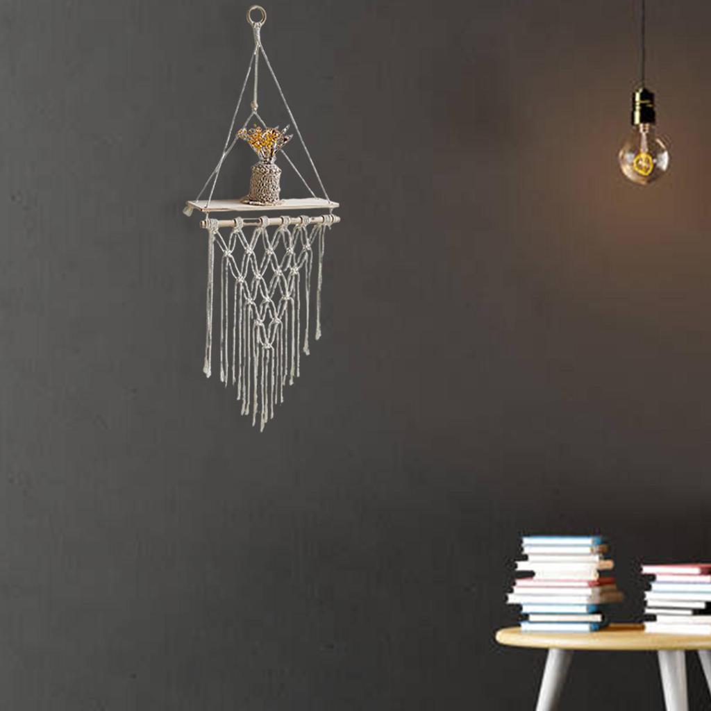 Bohemian Style Decor Wooden White Shelves With String Nordics Display Shelves Wall Mounted Tapestry Shelf Storage Organizer