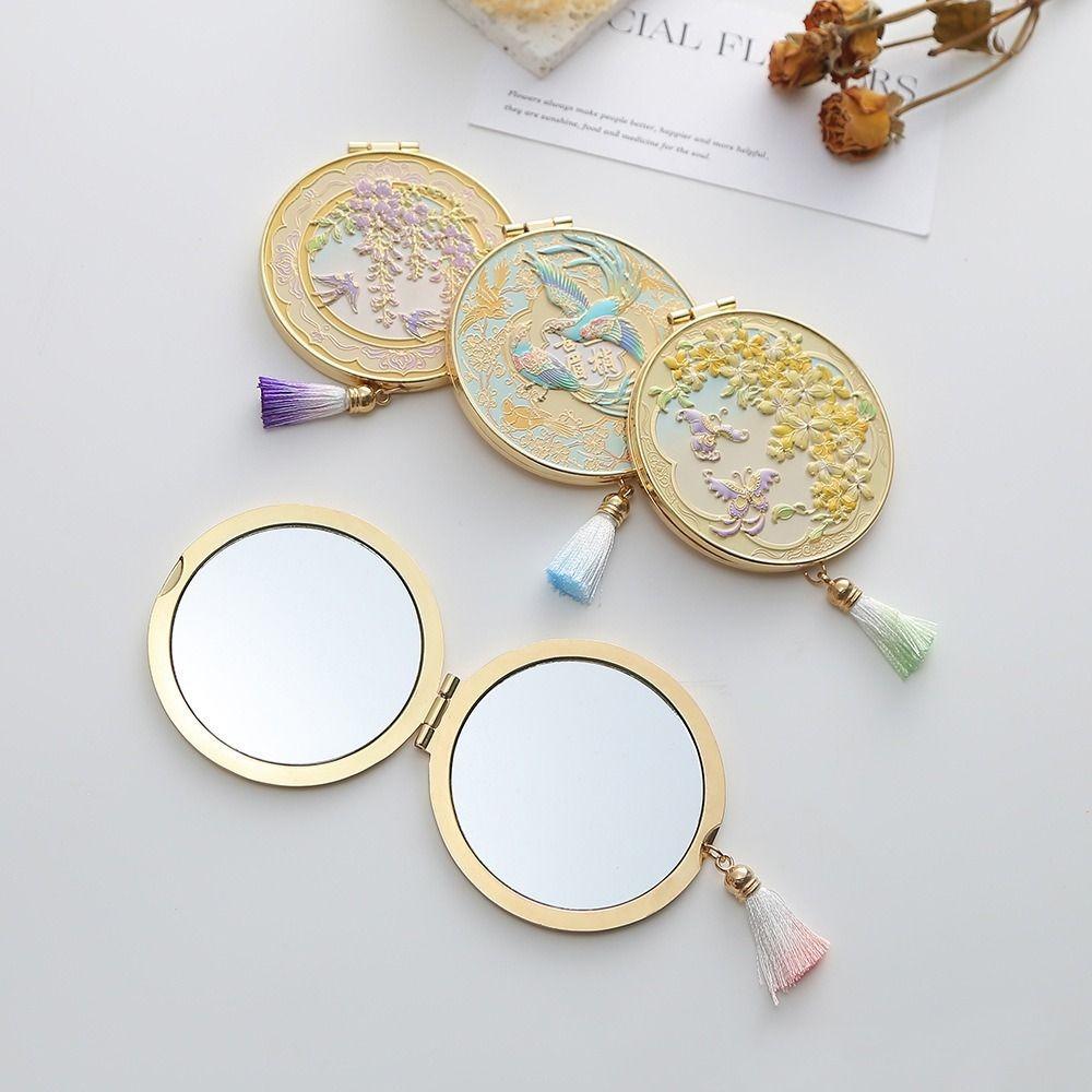 Chinese Style Metal Makeup Mirror Folding Portable Cosmetic Mirror Creative Exquisite Handheld Mirror Student