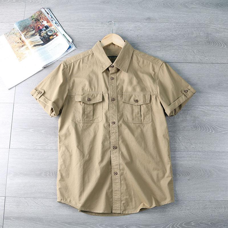 Summer Pure Cotton Work Shirt Men's Casual Versatile Washed Multi-pocket Top