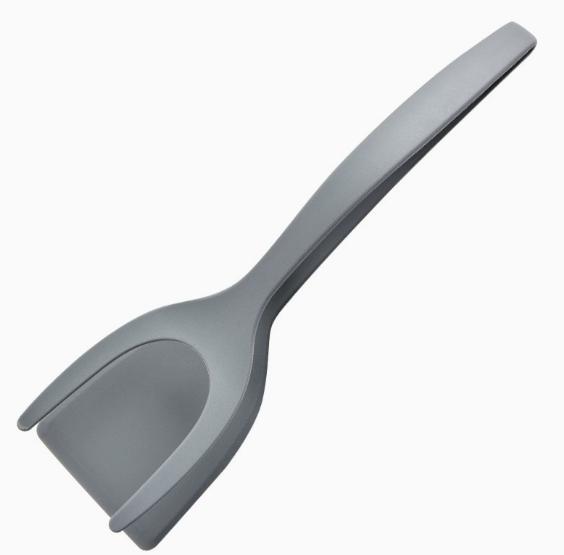 2-in-1 Silicone Shovel & Tweezers Tongs - Black Egg Flipper Pancake Spatula for Kitchen