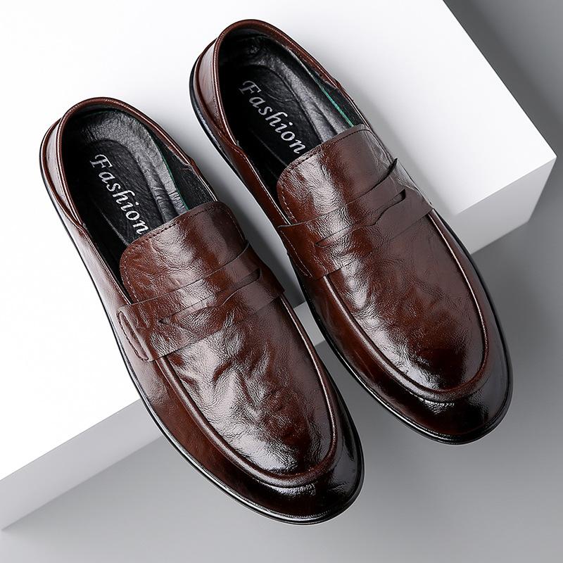 Spring New Shoes for Men Leather Casual Shoes Fashion Soft Sole Flat Leisure Shoes Street Cool Slip-on Loafers