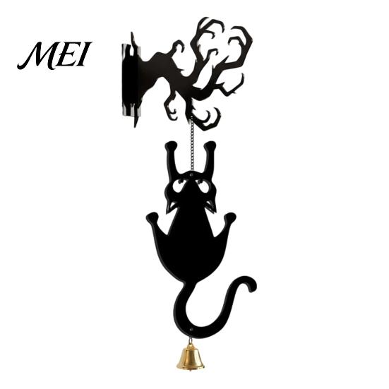 Gift for Holiday Enthusiasts Halloween Welcome Sign, Wall Mount 2D Acrylic Hanging Decor with Bell, Door Bell Decorations Gothic Black Cat Creepy