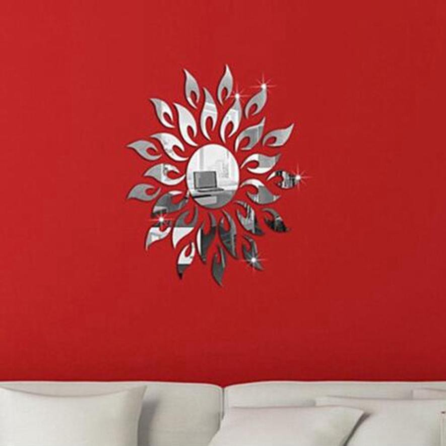 מדבקות קיר דקורטיביות תלת-ממדיות אקריליות מדבקות מראה אופנתיות מדבקות חמניות לסלון לחדר השינה מדבקות קיר דקורטיביות