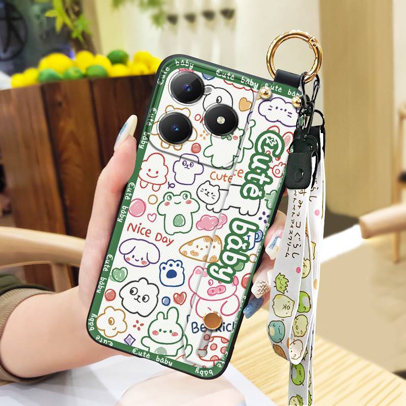 Ring Wrist Strap Phone Case For Realme C63 4G/C61 4G Back Cover Kickstand Anti-knock Silicone Cartoon Shockproof Durable