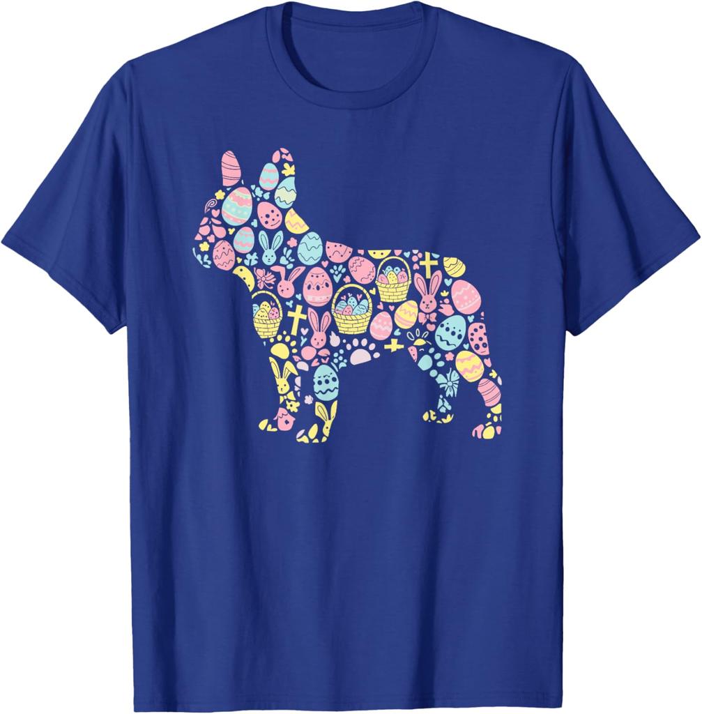 French Bulldog Easter Egg Collage Graphic Tee Men Women Casual Trip T-Shirt