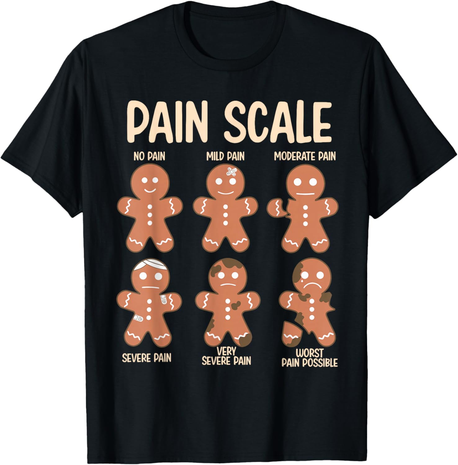

Funny Pain Scale Gingerbread Man Graphic Tee Men Casual Holiday T-Shirt Breathable Daily Wear Round Neck Print 5XL різнокольоровий