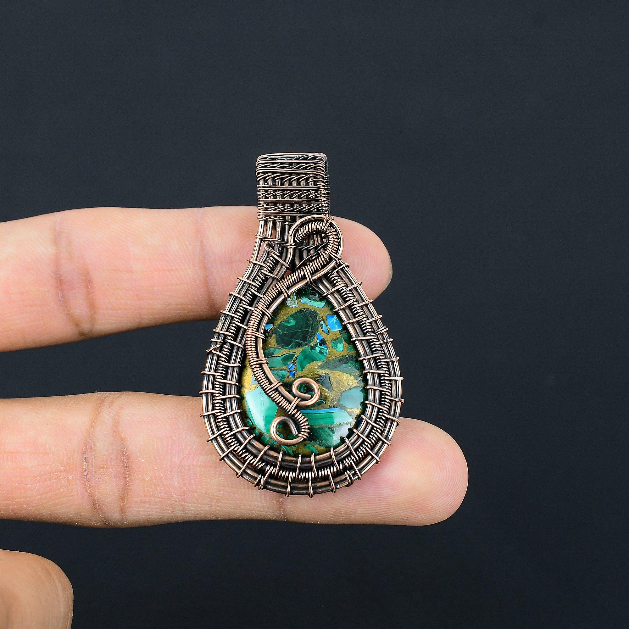 

Украшения из медного малахита, Подвеска, обернутая медной проволокой 999 пробы, Ювелирные изделия из драгоценных камней ручной работы, Подарки для жены Совершенно новая подвеска 2.55 Inches