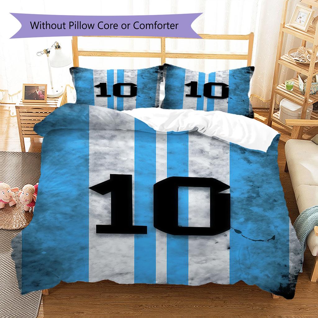 Lenjerie de pat cu model Lionel Messi, Set cu cuvertură, Husă cuvertură, Față de pernă, Cadou de casă de ziua de naștere(1 * husă de pilotă + 2 * fețe de pernă, fără miez)