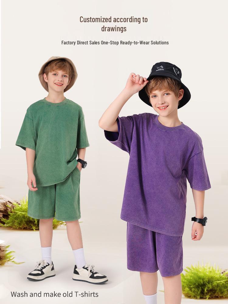 Pure Cotton Retro Short Sleeve Round Neck Loose T-Shirt for Children & Toddlers - Trendy Spring/Summer Kids' Clothing