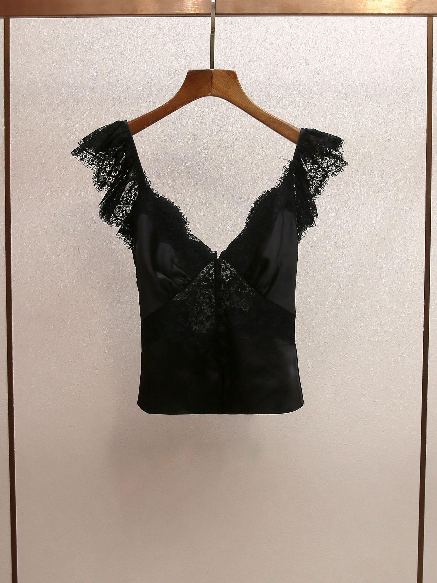 SP Home Spring/Summer V-Neck Lace Satin Camisole with Button Straps Small