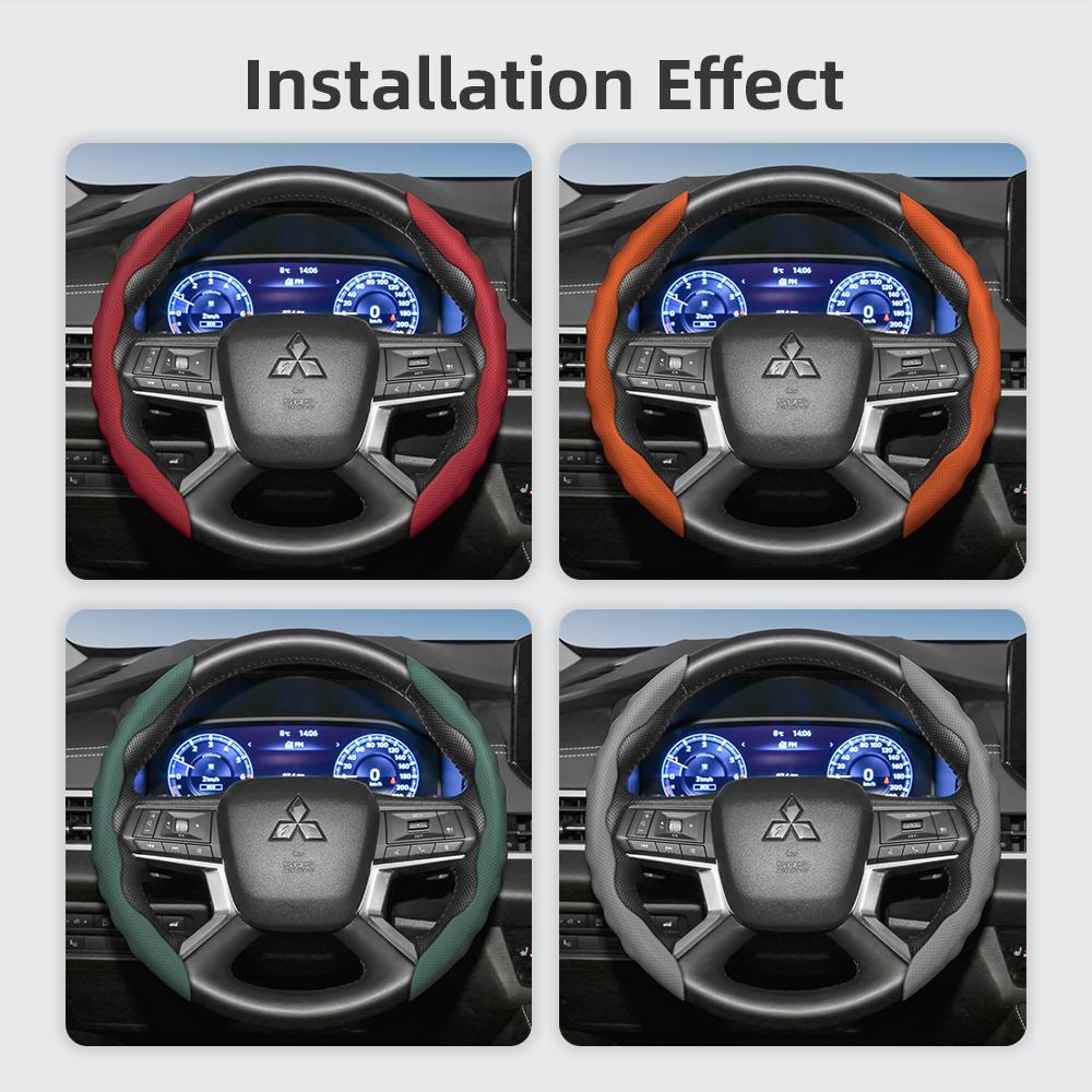 Suitable for Mitsubishi Steering Wheel Cover with Wavy Sports Design, Breathable Leather, Segmented, Non-Slip, Sweat-Absorbent, Suitable for Outlander