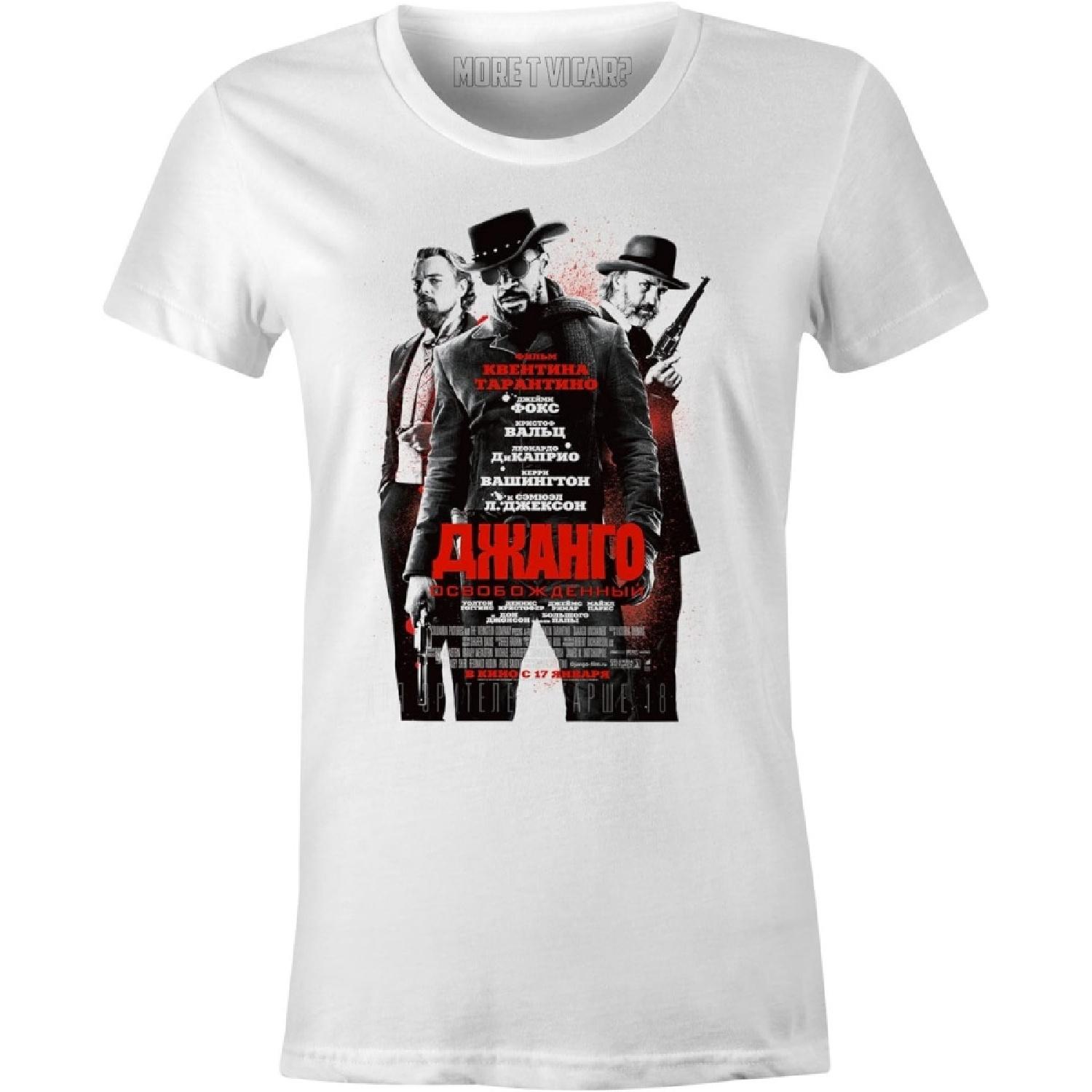 Russian Django Unchained Movie Poster - Ladies Movie T Shirt, White, XXL S