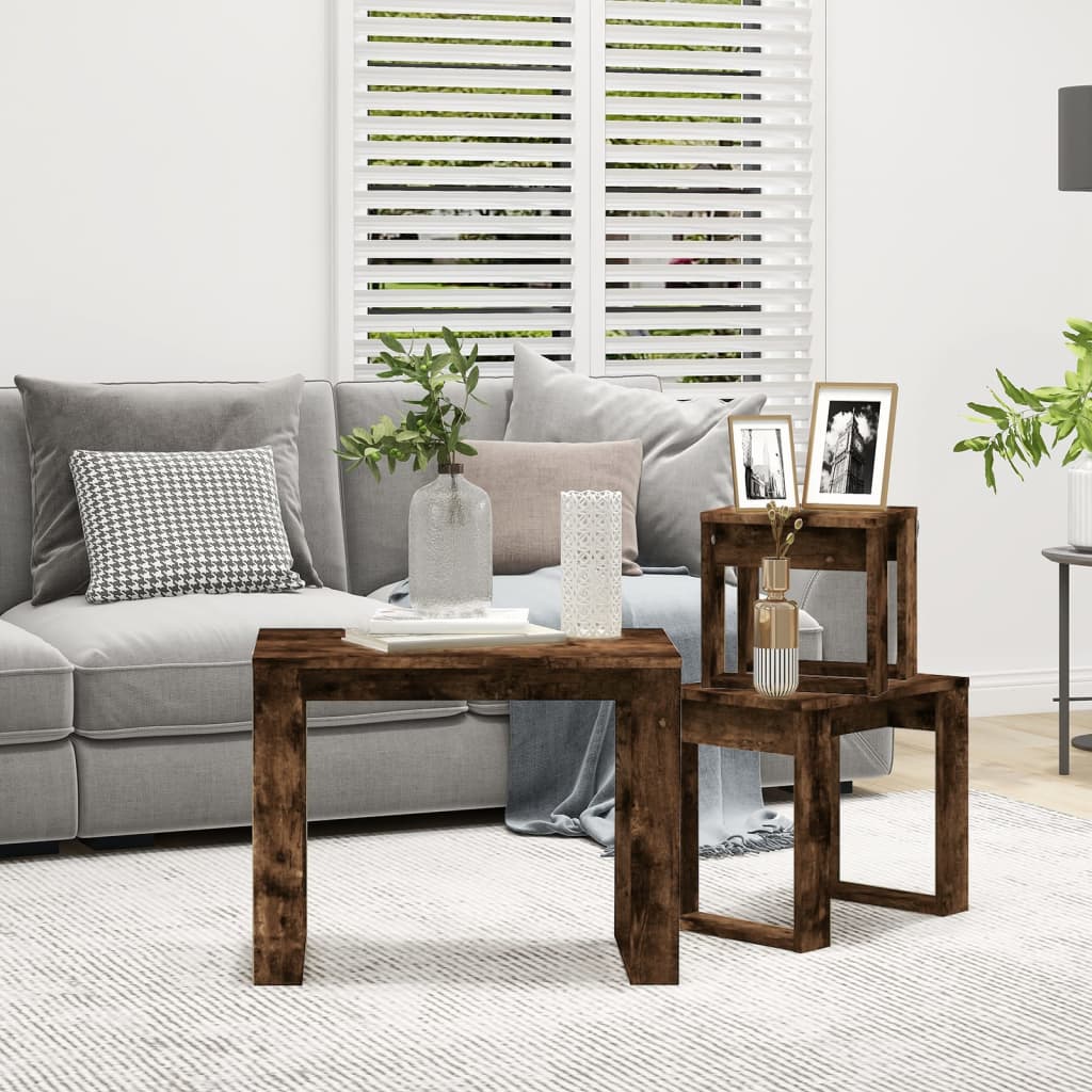 Vidaxl Nesting Tables, 3 Pcs., Smoked Oak