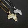 Africa Map Iced Out Chain Rhinestone Crystal Map Necklace Stainless Steel Africa Map Pendant Necklace for Unisex