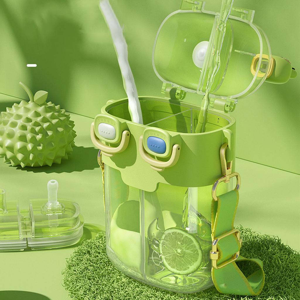 Kawaii Wasserflasche Mode Plastik Doppel Trinkwasserflasche mit Stroh Halteriemen für