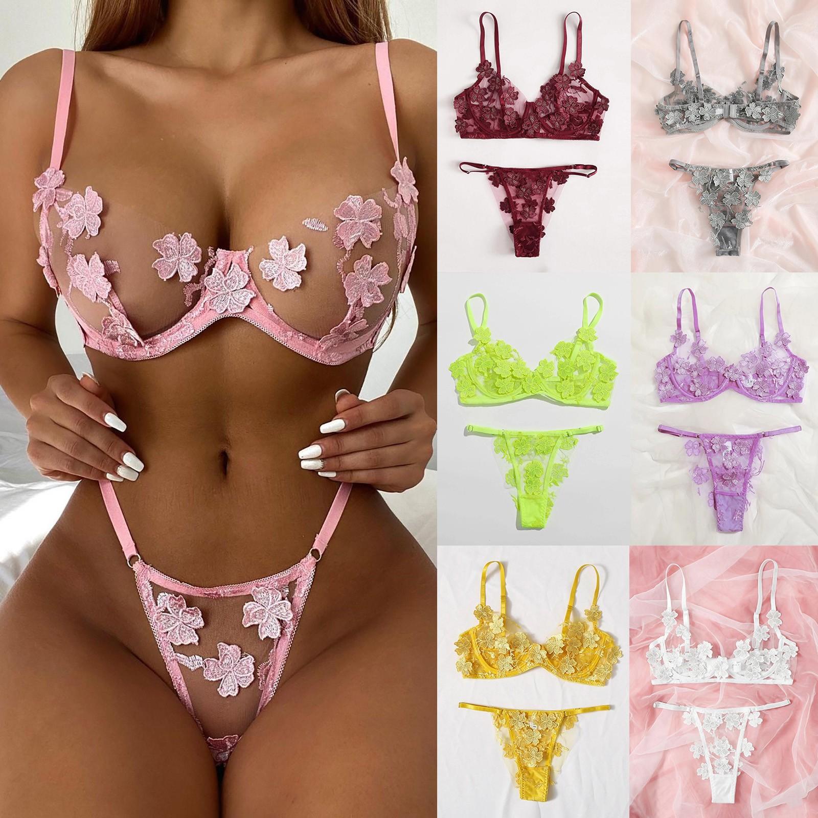 

Сексуальная G-строка Цветы Вышивка Bralette кружева бюстгальтер Bustier белье Thong