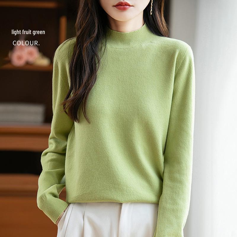 Elegant Autumn Velvet Knit Half-High Neck Sweater for Women - Long Sleeve, Loose Fit Pullover