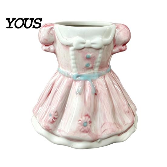 Desk Organizer Bow Dress Pencil Cup, Ceramic Organizer, Cute Makeup Stationery Brush Holder for Girls Room, Office Gift Women