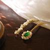 2Pcs Pearl Hair Clip Emerald Green Metal Vintage Korean Style For Women Girls Daily Party Elegant Lightweight