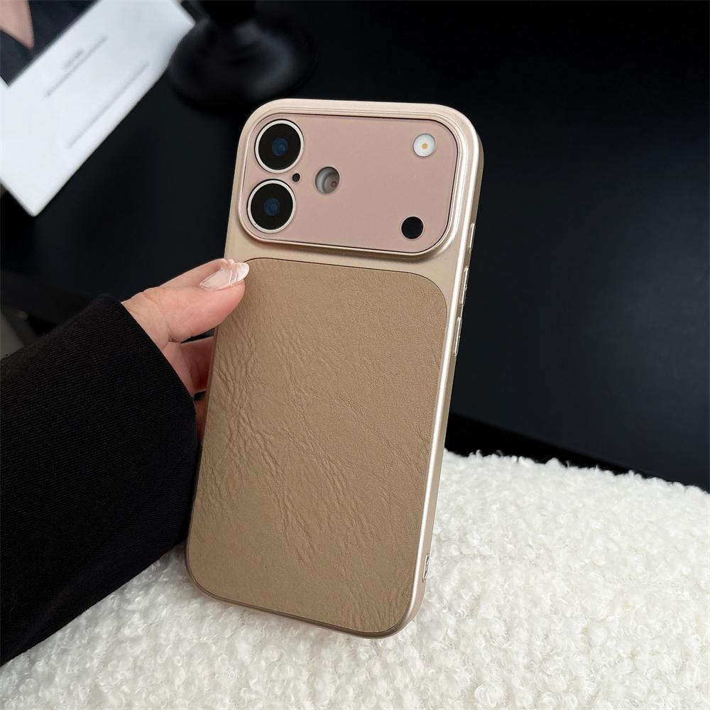 Funda de Cuero para Teléfono con Ventana Grande para iPhone 17 16 15 14 13 Pro Max Protección de Lente Mate Antigolpes Cubierta Trasera con Recubrimiento