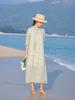2026 Summer Women's Linen Embroidered Stand Collar Mid-Sleeve Qipao Dress with Slit