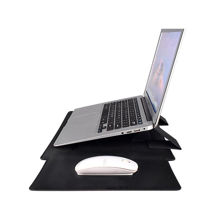 PU05 PU Leather Laptop Sleeve 15.4 Inch, Multi-functional Notebook Protective Bag with Triangle Support, Magnetic Heat Dissipation Laptop Cover