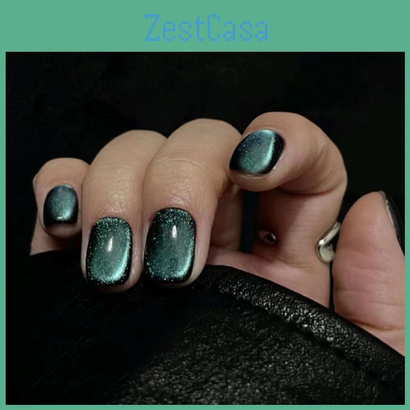 B662 Galaxy Cat Eye Short Blue-green Nail Wraps Stylish And Fashionable Nail Stickers