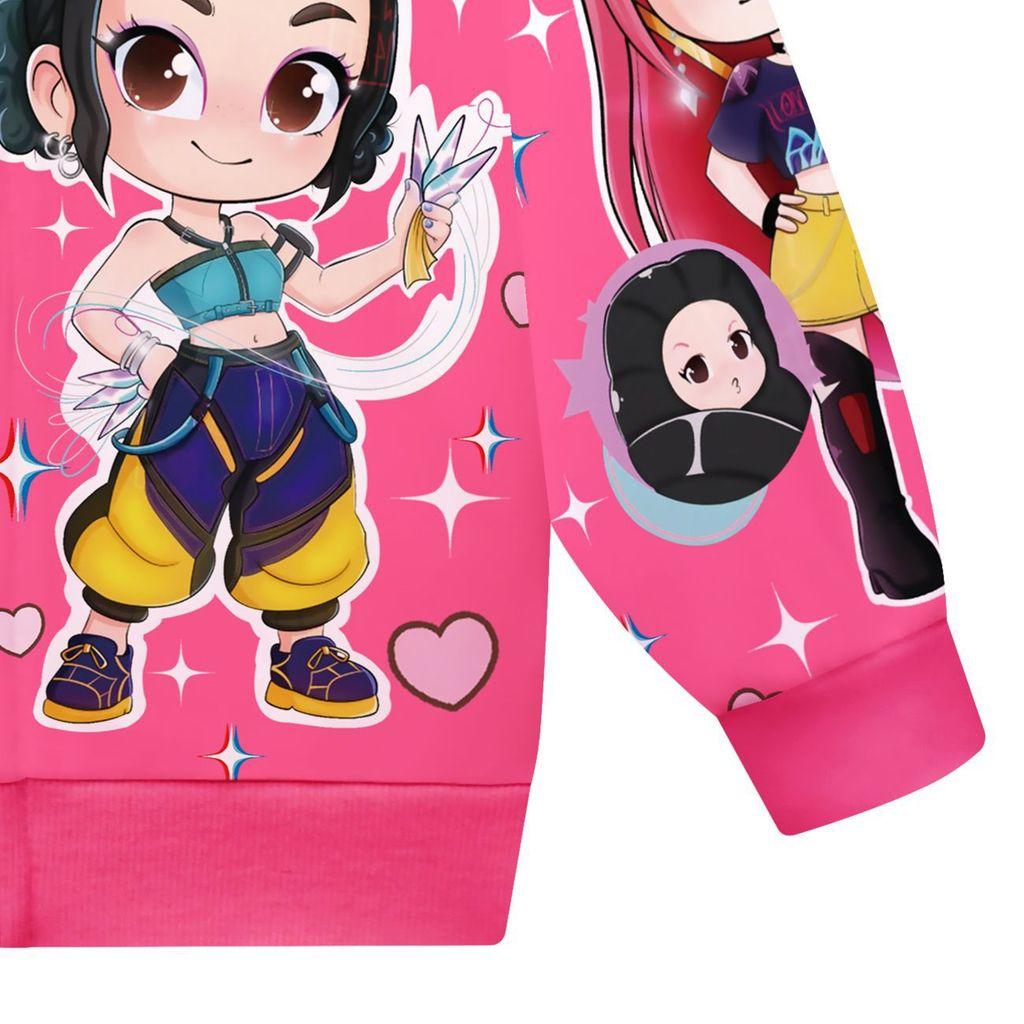 Dětská Dívčí POP Zpěvačka Rumi Zoey Mira Potištěná Neformální Mikina s Kapucí na Zip s Dlouhým Rukávem Bunda Kabát