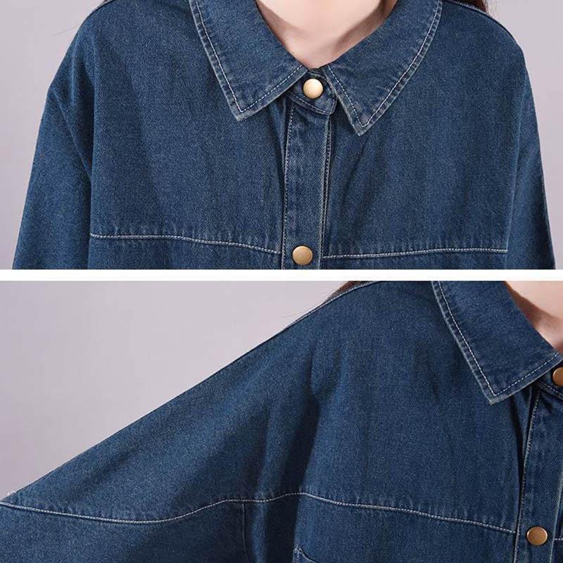 Denim Cotton Jacket Women Large Size Loose Solid Color Trench Coat Long Coat