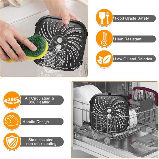 Air Fryer Grill Pan for PowerXL Vortex Pro 8 QT Air Fryer, Oval Nonstick 10''*10''Air Fryer Accessories Replacement Part Tray Basket Grill Plate
