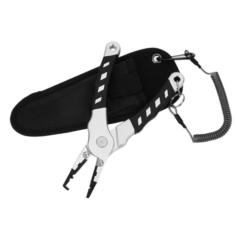 Fishing Plier Fishing Multitool Pliers Multifunction Braided Fishing Line Cutter Rings Opener with Sheath Coiled Lanyard серебряный