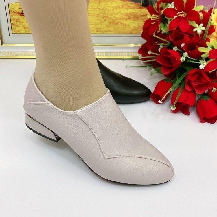 Women's leather shoes 2025 spring new side zipper women's single shoes fashionable versatile low heel soft sole middle-aged mother shoes