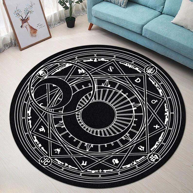 Magische Okkulte Runen Runder Teppich Runen Aus Der Hölle Fußmatte Satanischer Kreis Teppich Hexe Gothic Teppich Rock Goth Heimdekor