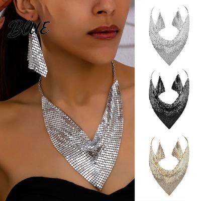 Shiny Statement Necklace Set 2Pcs/Set Women Earrings Leopard Print Sparkling