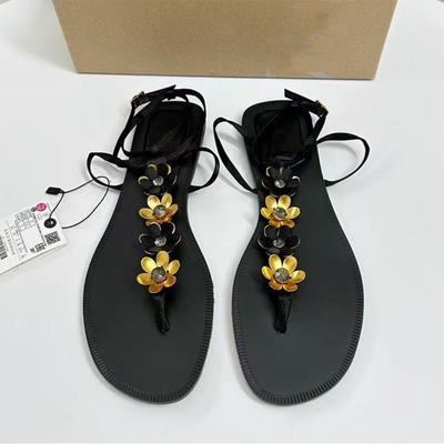 Luxury Crystal Flowers Decor Women Flats Sandals Sexy Ankle Strap Summer Beach Slides Streetwear Modern Sandals Shoes