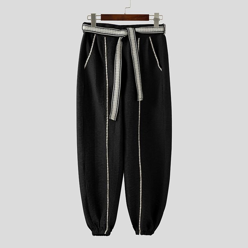 

INCERUN Осень Весна Мужские Повседневные На молнии Пояс со строчкой Текстурные Длинные Брюки-гаремы 2XL чёрный