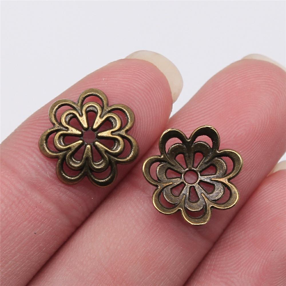 50pcs Tibetan Antique Silver Color Flower Bead End Caps For Jewelry Making Findings Needlework DIY Accessories Wholesale