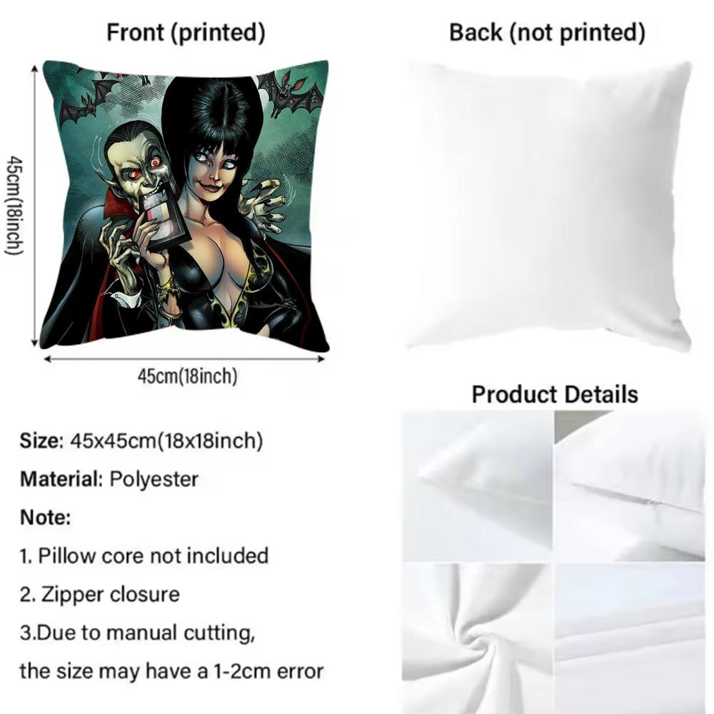 E-ElviraS Mistress of the Dark Cushion Cover Pattern Printed Pillowcase for Living Room Sofa Cushion Cover & Bedroom Decor