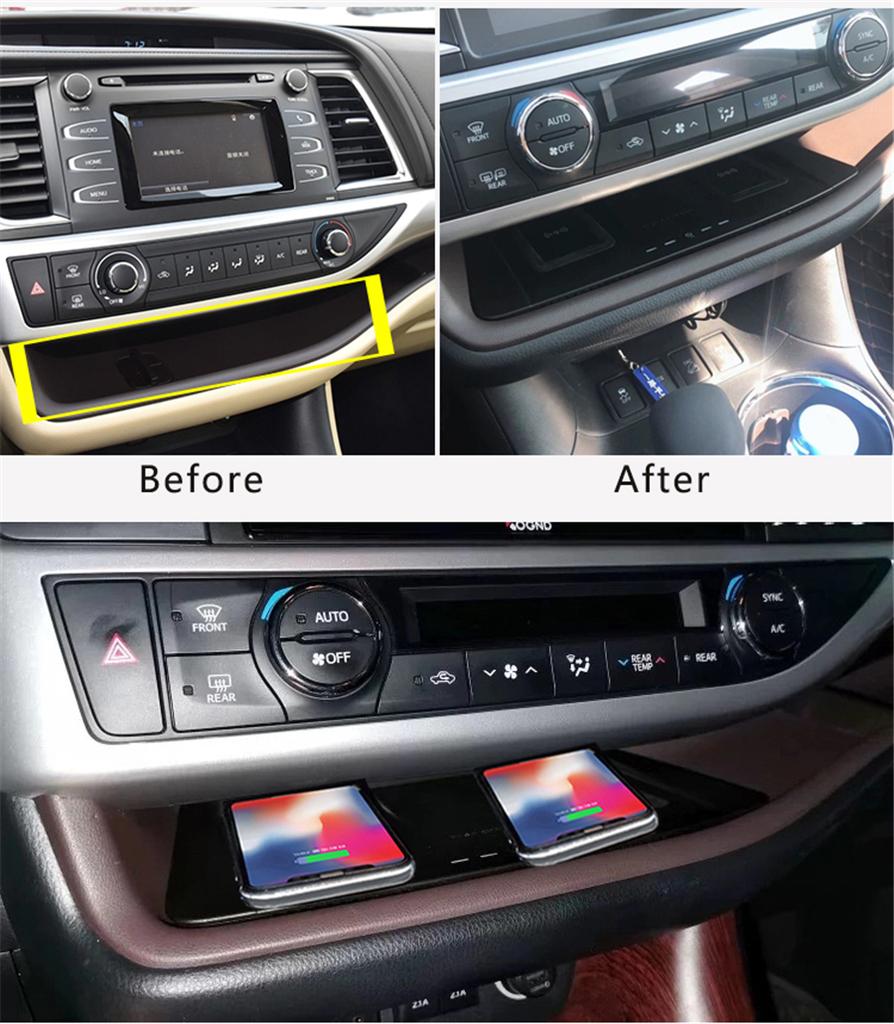 LHD Car Accessories 10W QI Wireless Mobile Charging Plate For Toyota Highlander 2015-2018 2019 Console Cell Phone Charger Pad