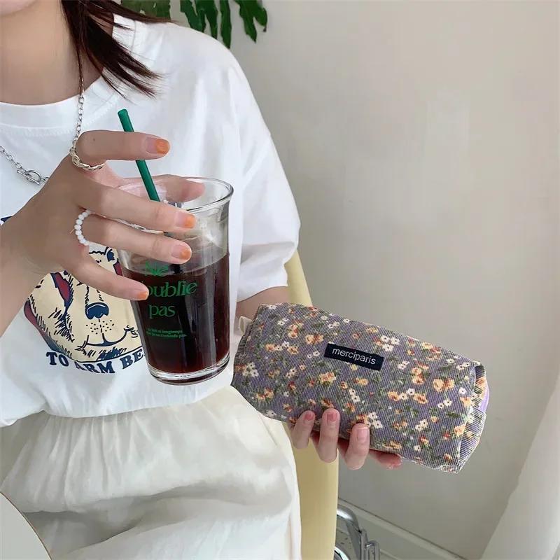 Lady Zipper Travel Toiletry Bag Necesserie Organizer Student Cute Pencil Case Korean Corduroy Cosmetic Bag Small Makeup Pouch