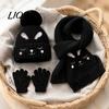 Thermal Winter Accessories for Boys Girls Hat Gloves Scarf Set Kids, Warm Knitted Pompom Hat, Cute Outings Bunny Embroidery, Cozy Ages 2 to 6 Gift