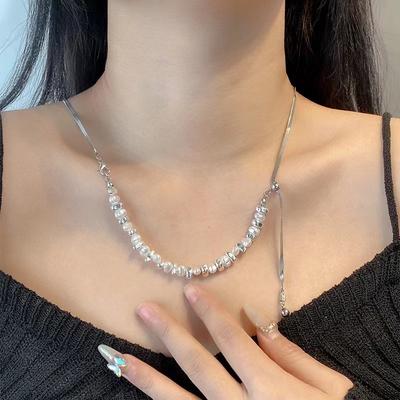 Niche Design Broken Silver Special-Shaped Pearl Splicing Necklace Female Cold Wind Simple Versatile Pull-Out Collarbone Chain