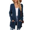 Women's Collarless Long Sleeve Cardigan Loose Fit Casual Style Solid Color Pocket Ribbed Knit Long Outerwear Coat For Autumn Daily Wear