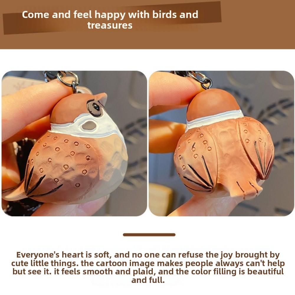 Cartoon Animal Key Ring Kawaii Pearl Bird Keychain Unique Imitation Wood Carving Keychain  Kids