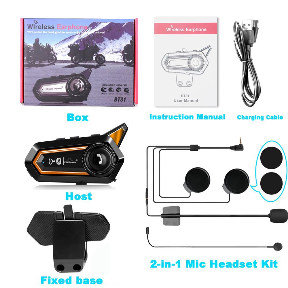 

Гарнитура для мотоциклетного шлема BT31, комплект громкой связи, водонепроницаемые беспроводные наушники с защитой от шума и светодиодной подсветкой