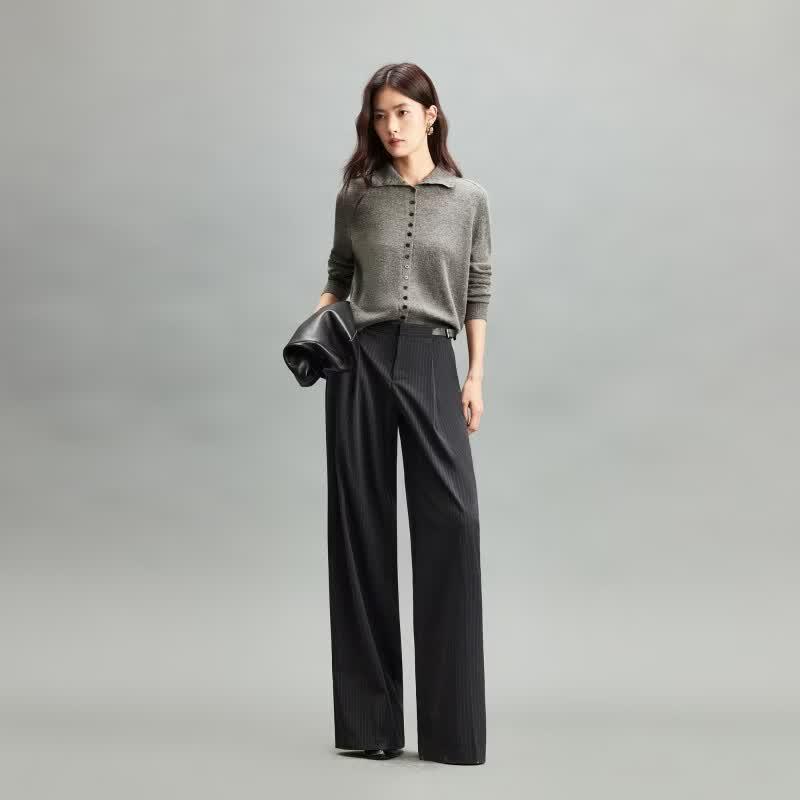 VEROMODA Women's Pleated Wide-Leg Trousers with Adjustable Belt