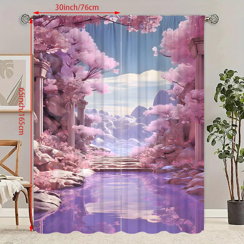 

2 pieces - Beautiful cherry blossom polyester curtains, 42*84 bar bag curtains, bedroom, living room, home room,party decoration 29Wx64L(75x166CM)x2
